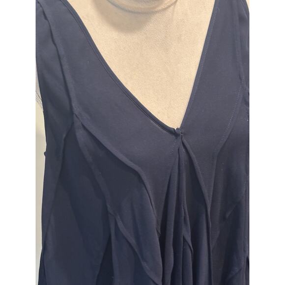 Ladies Navy Blue Max Studio Flowy V Neck Top L - Picture 3 of 5